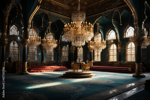 Mosque's elegant minbar where the imam delivers the sermon, Generative AI photo