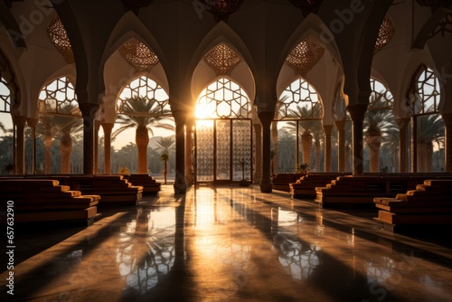 Mosque's serene meditation room for quiet reflection and prayer, Generative AI