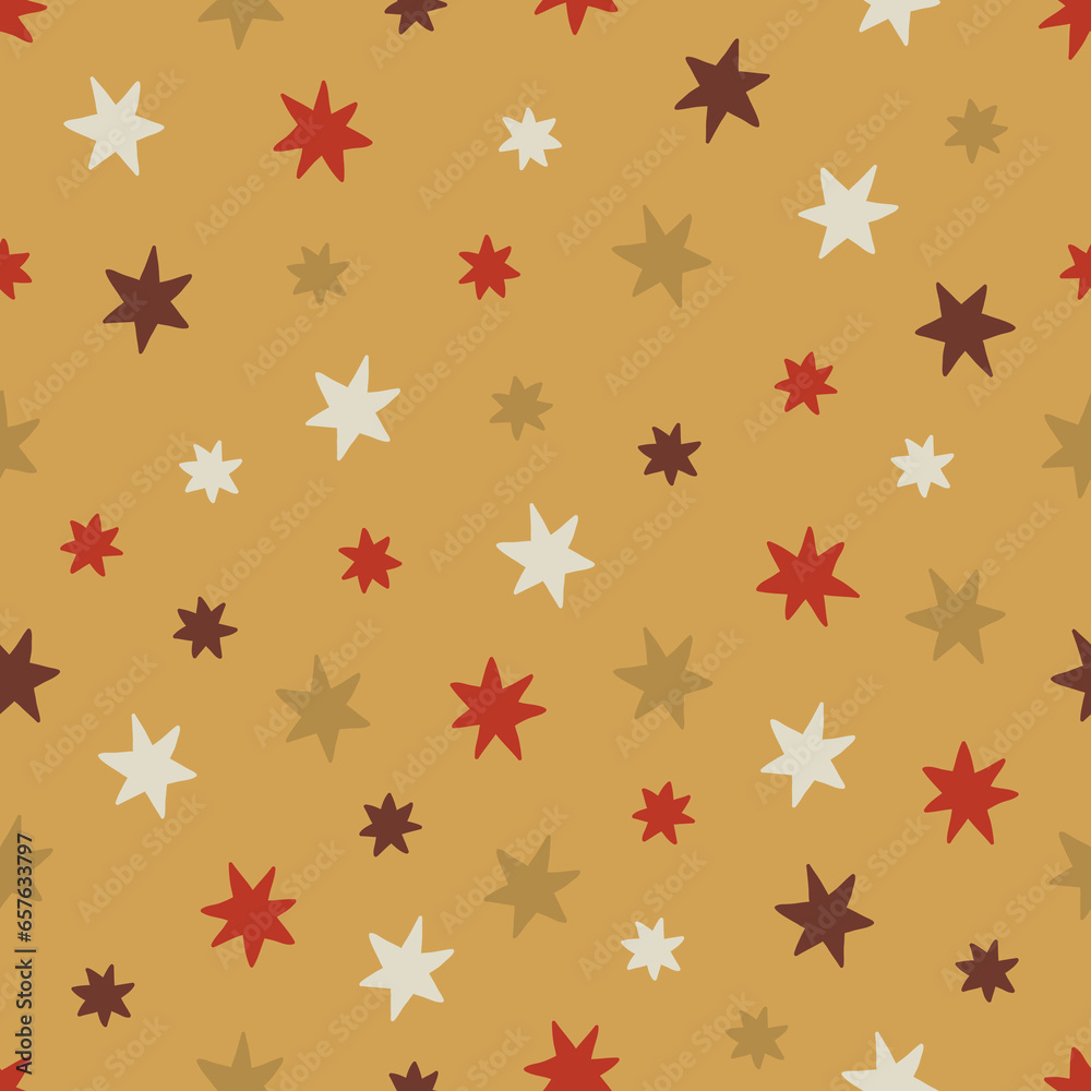 Christmas seamless pattern with colorful stars on gold background Christmas seamless pattern with colorful stars on gold background