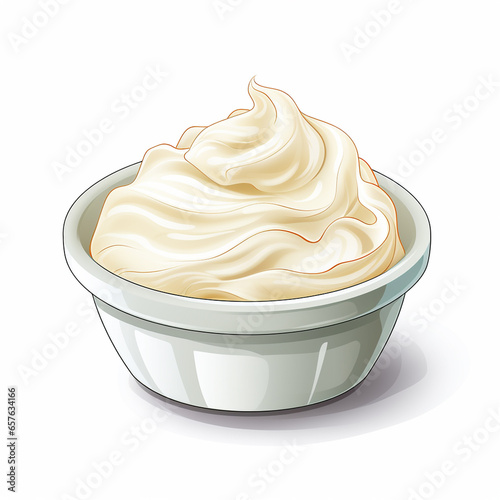 Mayonnaise in bowl isolated on white background. Vector illustration.