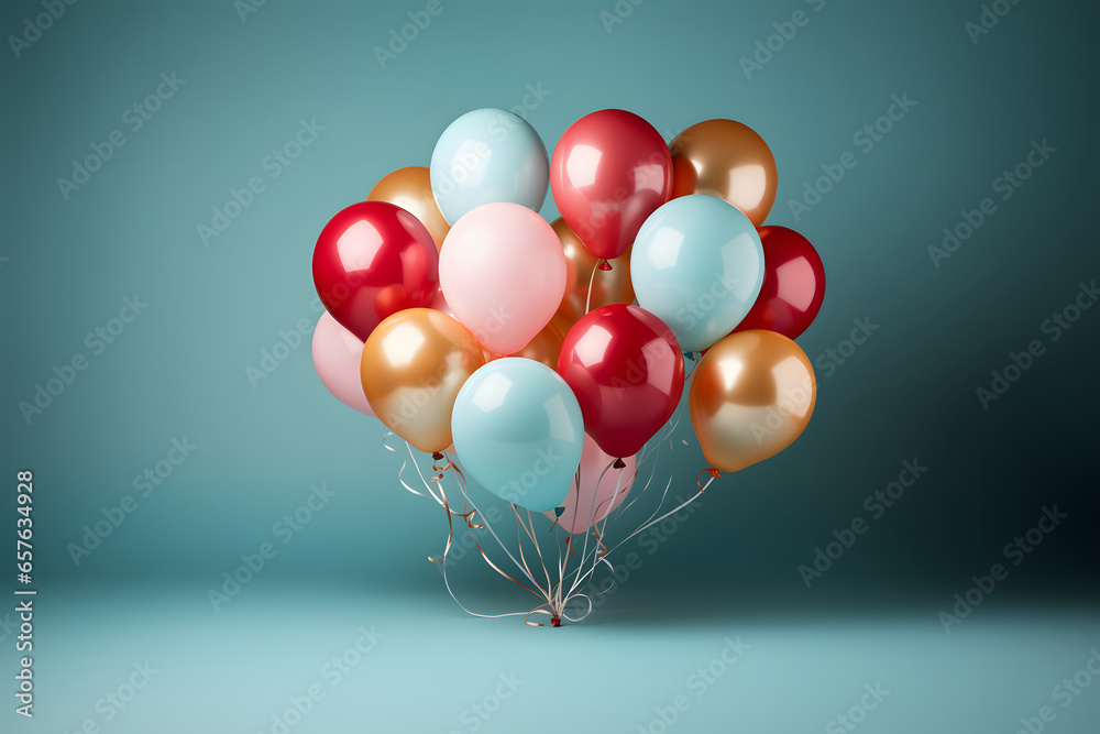 Colorful birthday balloons on pastel blue background. Colorful birthday balloons on pastel blue background.