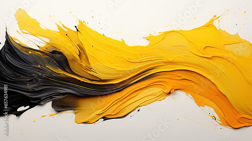 Abstract Art Ink Brush Strokes Slim Curve Black Ink Chinese Painting Style Yellow and Black Wavy Background