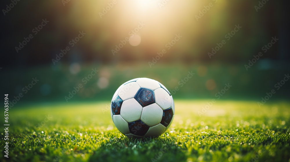 Fototapeta premium Football - for soccer - on green grass field.