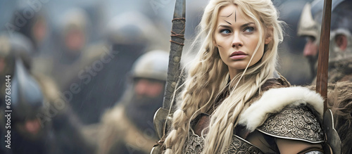 Female blond warrior. AI generated