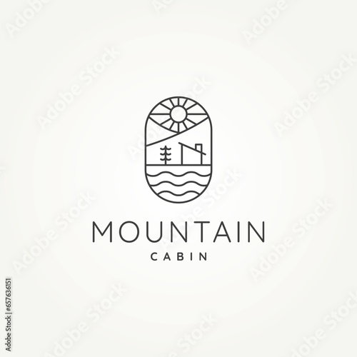 mountain cabin minimalist badge line art logo template vector illustration design. simple modern rustic, cottage, woodland emblem logo concept