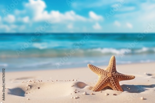 Starfish on the sandy beach. Summer vacations on a tropical island