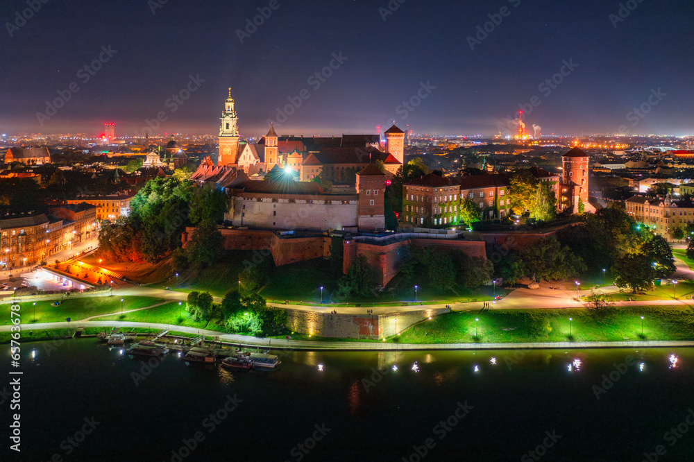 Wawel Royal Castle at night, Krakow. Poland