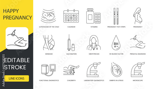 Enhance medical and pregnancy content with our icons - diagnostics, ultrasound, vitamins, and more. Editable stroke for flexibility