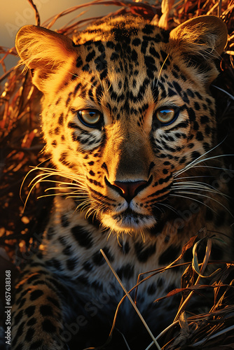 close up of a leopard during sunset