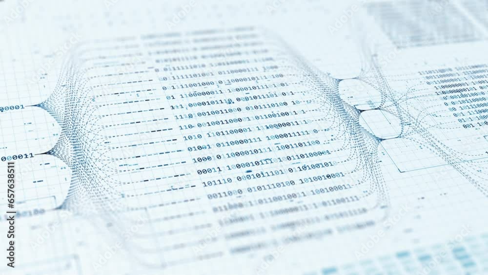 Big data technology and data science abstract background. Data scientist querying. Analysing and visualizing artificial intelligence on virtual screen. AI Data flow concept. Finance neural network ML.