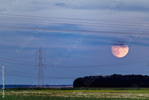 Super moon at the end of september 2023, full harvest moon, larger and brighter, perigee