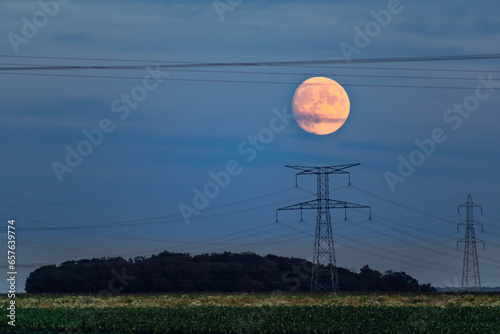 Super moon at the end of september 2023, full harvest moon, larger and brighter, perigee