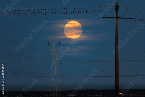 Super moon at the end of september 2023, full harvest moon, larger and brighter, perigee