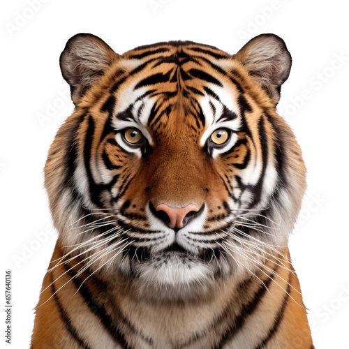 tiger face shot isolated on transparent background cutout