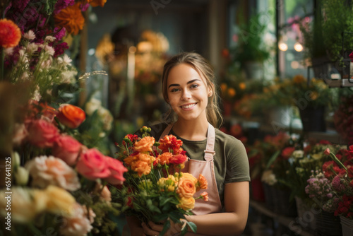 Portrait of beautiful florist at a flower shop © Lana_M