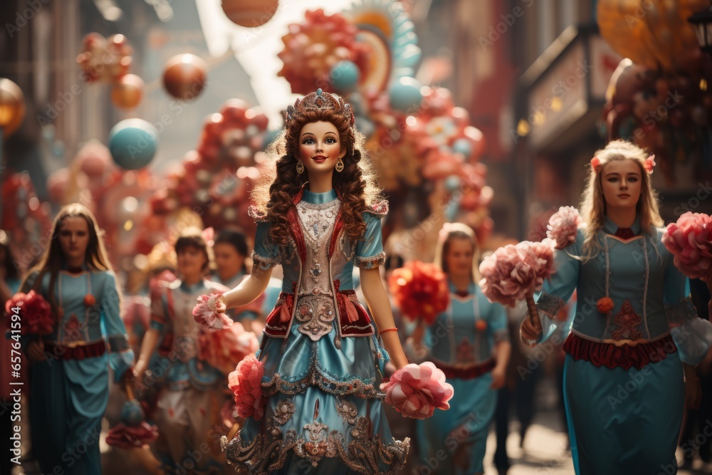 Colorful Oktoberfest parade featuring decorated floats, marching bands, and traditional costumes, Generative AI 