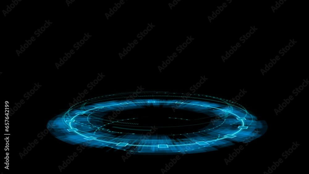 spin 3d circle holographic hud with blue glow futuristic design . Format quick time alpha rgb, video codec animation.