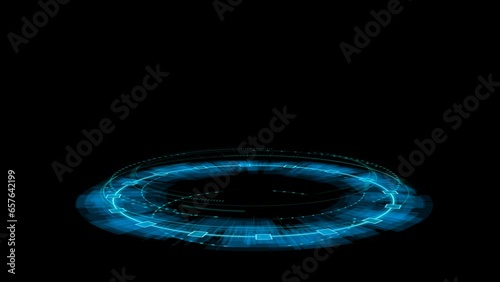 spin 3d circle holographic hud with blue glow futuristic design . Format quick time alpha rgb, video codec animation.