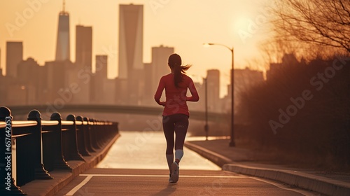 Vibrant Dawn Run: Woman in Sport Leggings in Cityscape © Kristian