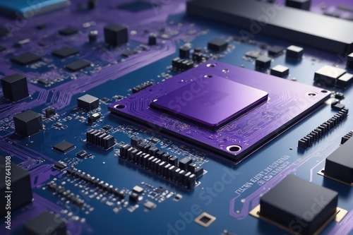 Wallpaper Mural Computer Motherboard with processor illuminated by blue light Background, Technology business 3D style chipset circuit neon light glow Technology background Torontodigital.ca