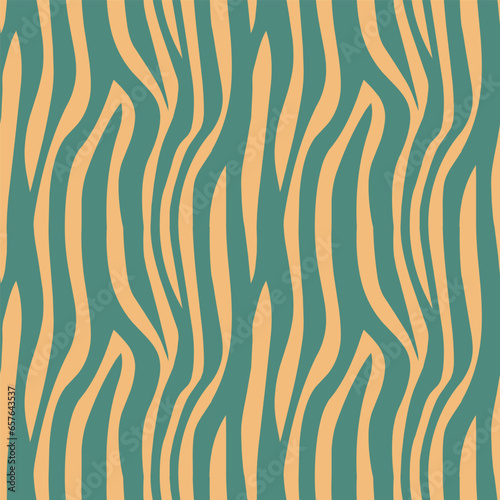 Abstract zebra skin seamless pattern on pastel green and yellow colors. Trendy hand drawn texture. Retro groovy square background. Vector design for fabric, textile, wrapping paper, packaging