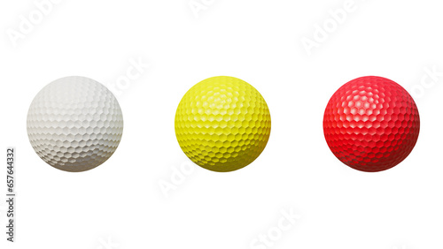yello, white and red golf ball isolated on white, PNG transparent