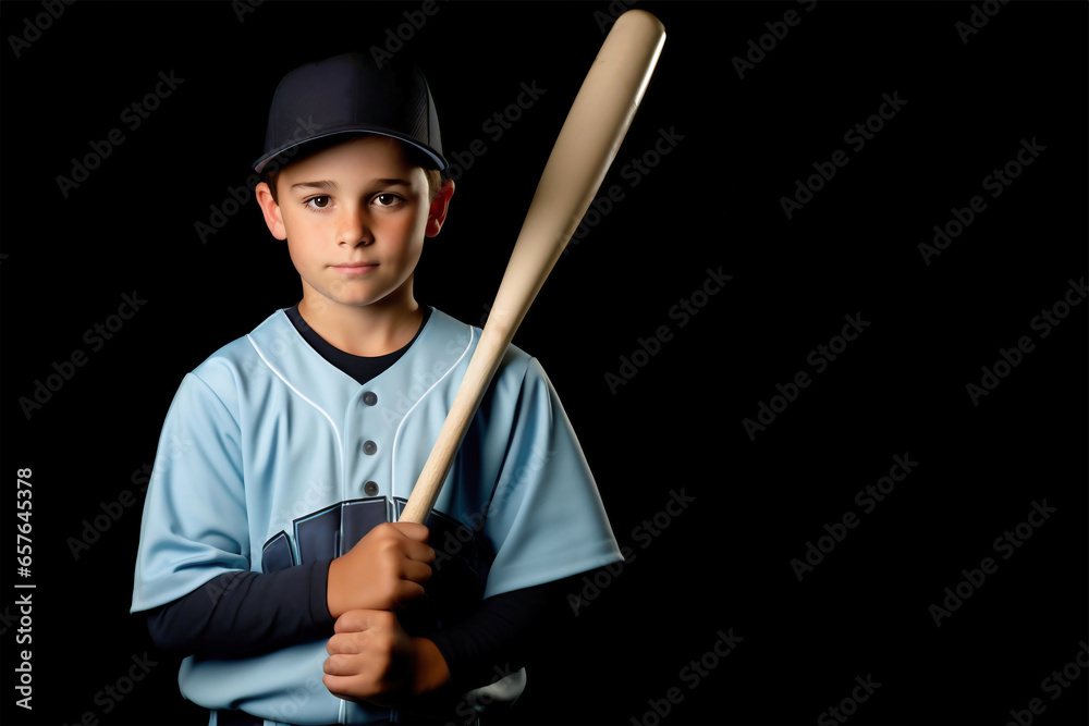 Obraz premium Photo of a young boy holding a baseball bat