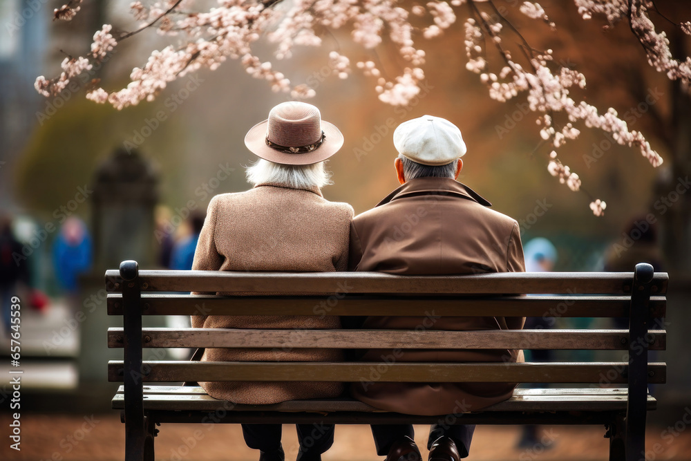 An elderly couple of oriental appearance, Asians, a man and a woman, a bench in the park. Enjoy life. Date. Elderly Asian old people. Relationships in old age. Love and romance. An elderly couple of oriental appearance, Asians, a man and a woman, a bench in the park. Enjoy life. Date. Elderly Asian old people. Relationships in old age. Love and romance.