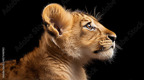 filhote de leão  de perfil  com espaço para texto 