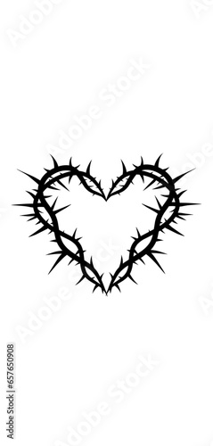 Barbed wire black silhouette frame heart. Vector illustration image. Isolated on white background