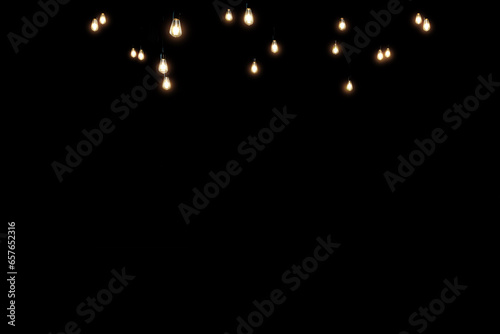Christmas and New Year Decoration Lights, Garland with Small Led Lamps Shining on Black Background.