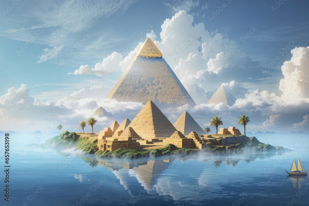 ancient Giza pyramid in the sky with clouds background photo - obrazy, fototapety, plakaty 