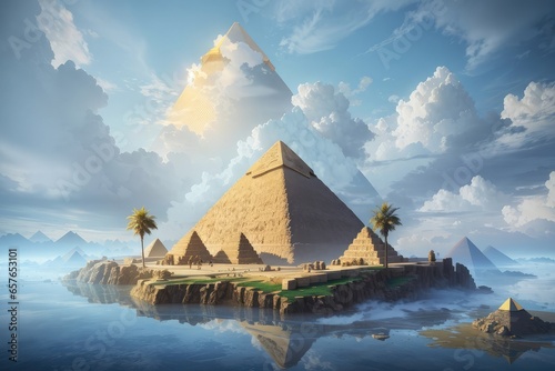 ancient Giza pyramid in the sky with clouds background photo