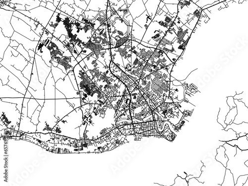 Vector road map of the city of  Iloilo in the Philippines with black roads on a white background.
