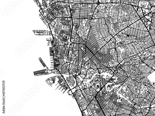 Vector road map of the city of  Manila in the Philippines with black roads on a white background.