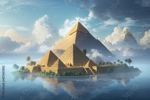 ancient Giza pyramid in the sky with clouds background photo