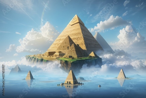 ancient Giza pyramid in the sky with clouds background photo