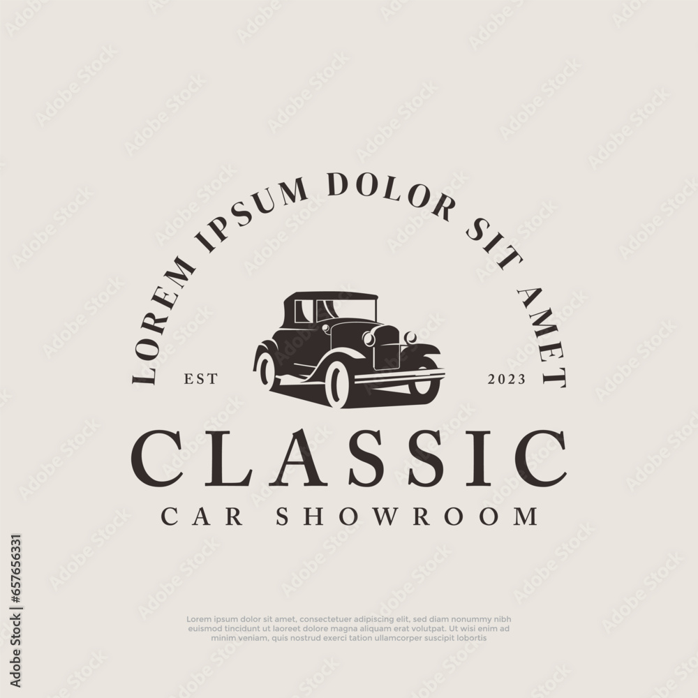 Classic car showroom logo vector design template