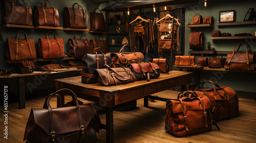 Leather store showcasing handcrafted bags, belts, and shoes