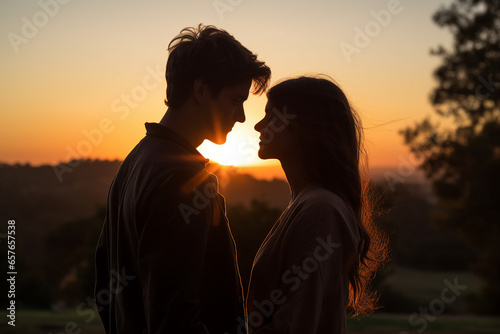 Generative AI portrait picture of couple on romantic date admire sights mountains