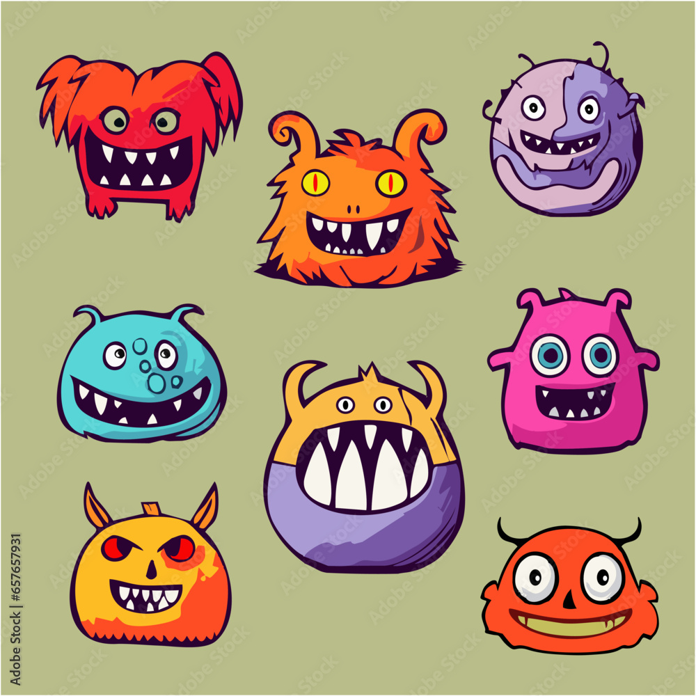 Obraz premium Set of funny monsters head in vector art