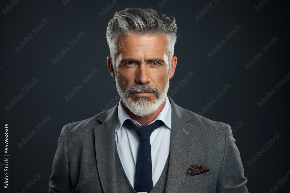 Portrait of confident professional senior businessman leader wearing suit isolated on grey color background generative AI Portrait of confident professional senior businessman leader wearing suit isolated on grey color background generative AI