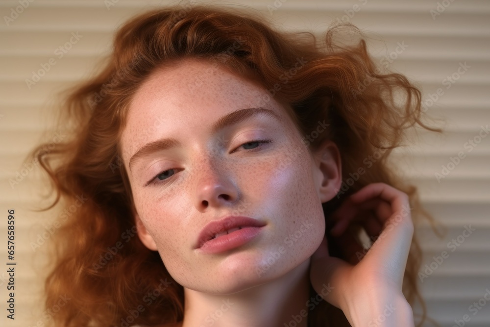 Close-Up Portrait of a Beautiful Fictional Woman's Face. Detailed Facial Expression and Eyes. Generative AI. Close-Up Portrait of a Beautiful Fictional Woman's Face. Detailed Facial Expression and Eyes. Generative AI.