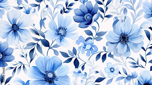 Watercolour floral pattern. elegant luxury blue wallpaper