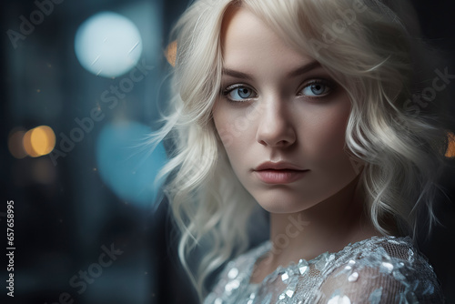Blonde Beauty  A Glamorous Vision of Elegance and Chic with Striking Blue Eyes and Allure  ai generative