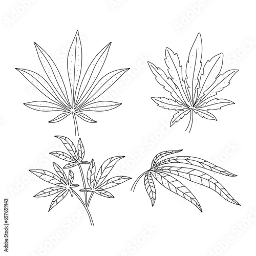 Set of Cannabis leaf vector doodle sketch isolated on white background