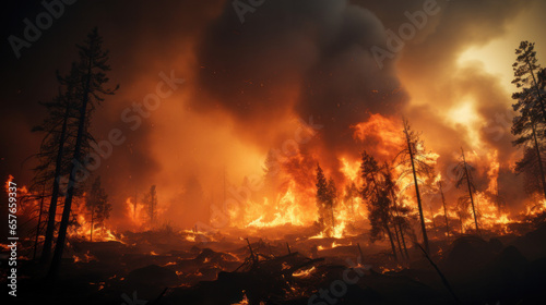 Climate Crisis  Devastating Forest Fire. Generative AI