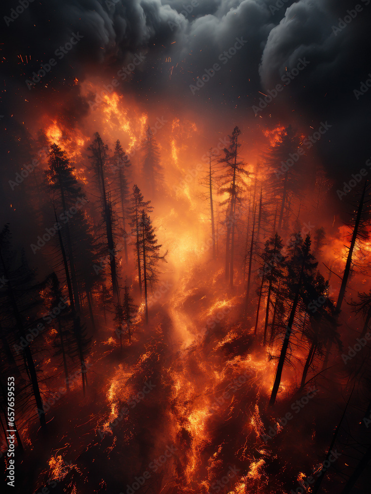 Climate Crisis: Devastating Forest Fire. Generative AI