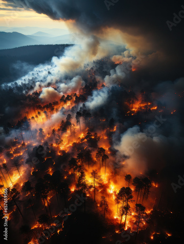 Climate Crisis  Devastating Forest Fire. Generative AI