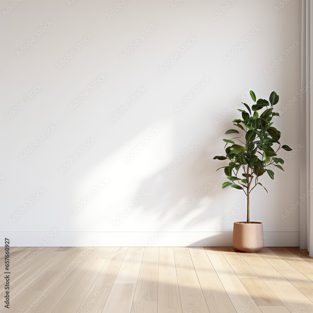 Small potted plants inside an empty and clean room cry out of the windows.